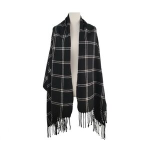 Mud Pie Black and White Windowpane Plaid Shrug Cape with Arm Holes NWT